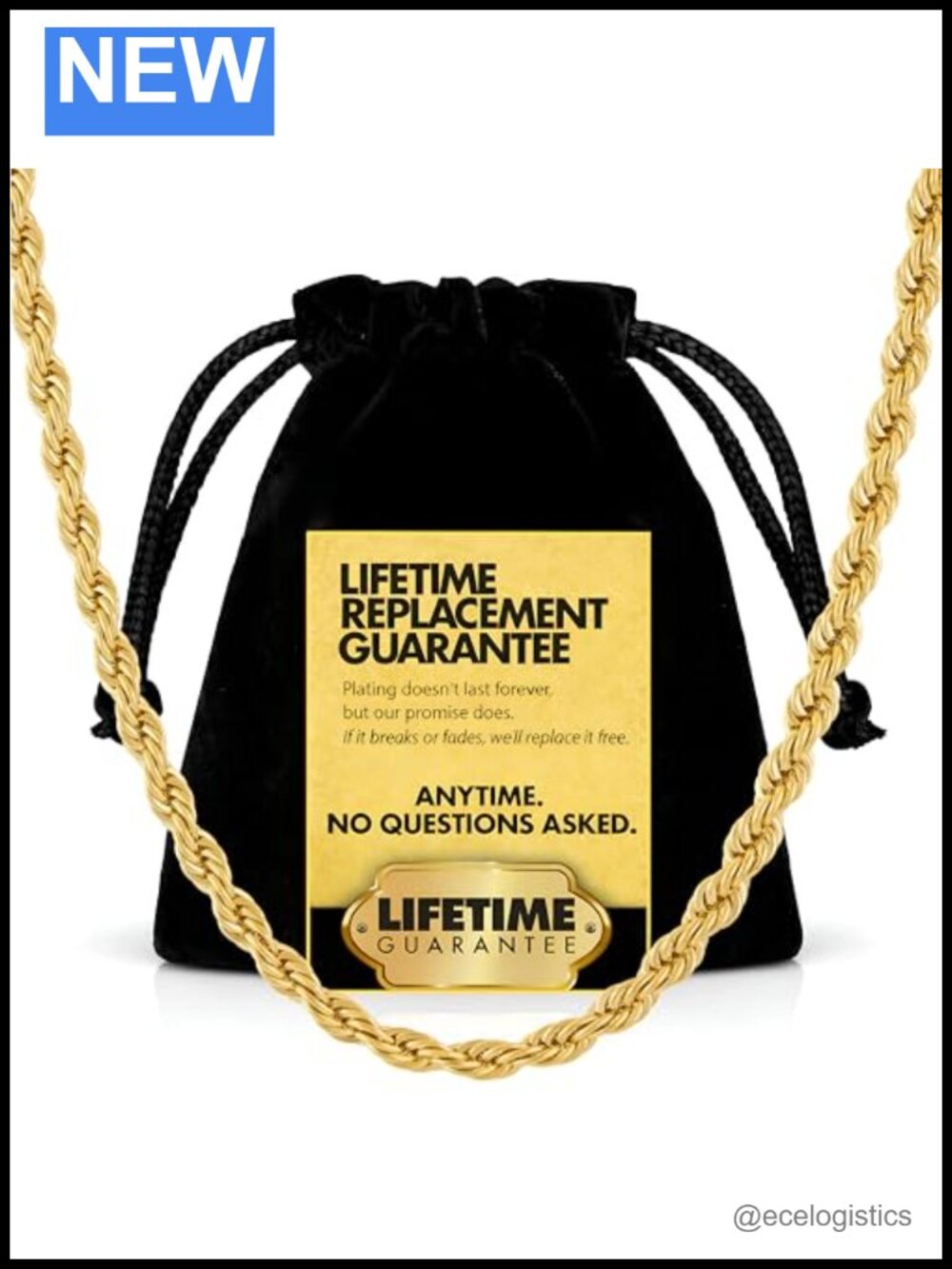 6mm Gold Plated Rope Chain Necklace 24K Lobster Clasp 26 inch Unisex